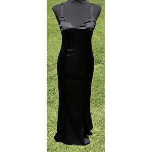 Lotus Threads Dress Womens 2 Black Satin Slip Maxi Spaghetti Strap V Neck Gown